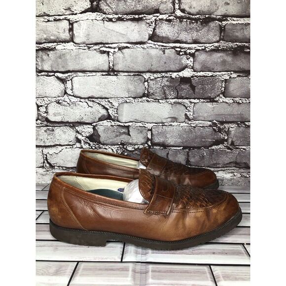 Florsheim Vibram Brown Leather Woven Hand Sewn Dress Loafers Men Sz 9.5D US/43EU - Picture 1 of 16